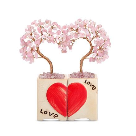 Bortwide "Loving Vibes" Heart-Shaped Natural Rose Quartz Feng Shui Tree