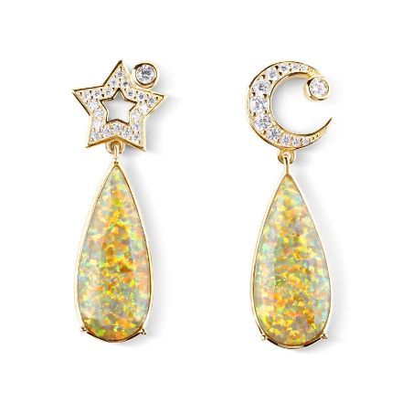 Bortwide Dream Moon and Star Opal Drop Earrings