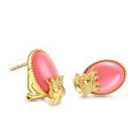 Bortwide "Secret Kingdom" Oval Cut Artificial Red Coral Sterling Silver Stud Earrings