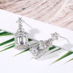 Bortwide Vintage Flower Halo Emerald Cut Sterling Silver Drop Earrings