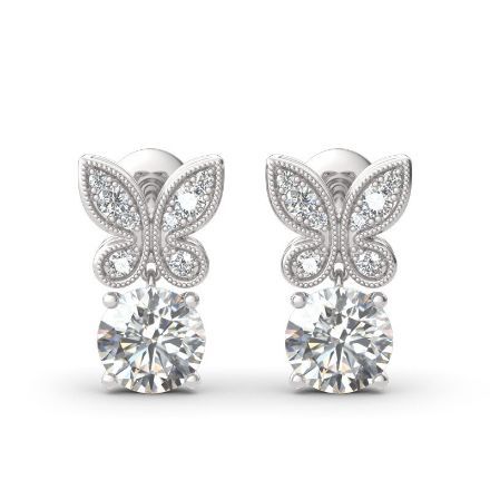 Bortwide Butterfly Round Cut Sterling Silver Drop Earrings