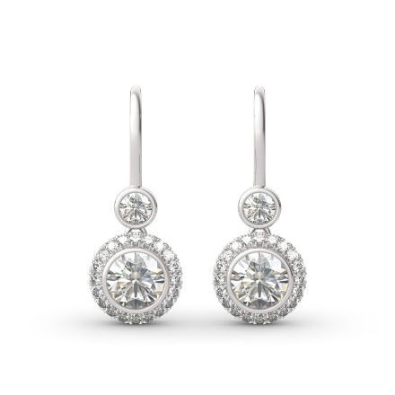 Bortwide Halo Round Cut Sterling Silver Drop Earrings