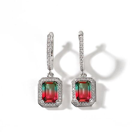 Bortwide "One of a Kind" Emerald Cut Sterling Silver Watermelon Earrings