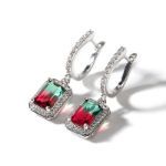 Bortwide "One of a Kind" Emerald Cut Sterling Silver Watermelon Earrings