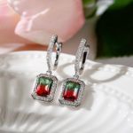 Bortwide "One of a Kind" Emerald Cut Sterling Silver Watermelon Earrings