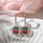 Bortwide "One of a Kind" Emerald Cut Sterling Silver Watermelon Earrings