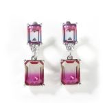 Bortwide Elegant Emerald Cut Watermelon Stone Sterling Silver Earrings