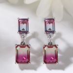 Bortwide Elegant Emerald Cut Watermelon Stone Sterling Silver Earrings