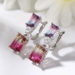 Bortwide Elegant Emerald Cut Watermelon Stone Sterling Silver Earrings