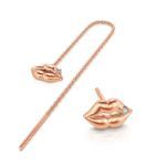 Bortwide "Kiss Me" Lips Rose Gold Tone Sterling Silver Mismatched Earrings