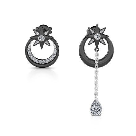 Bortwide "Lucky Star" Eight-Pointed Star Sterling Silver Asymmetrical Earrings