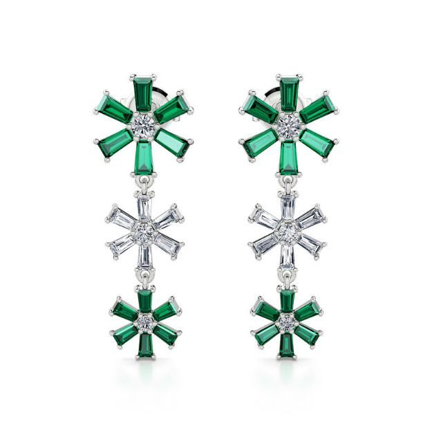 Bortwide Fancy Snowflake Emerald Cut Sterling Silver Drop Earrings