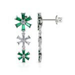 Bortwide Fancy Snowflake Emerald Cut Sterling Silver Drop Earrings