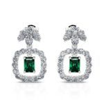 Bortwide Emerald Halo Radiant Cut Sterling Silver Earrings