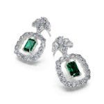 Bortwide Emerald Halo Radiant Cut Sterling Silver Earrings