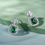 Bortwide Emerald Halo Radiant Cut Sterling Silver Earrings