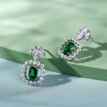 Bortwide Emerald Halo Radiant Cut Sterling Silver Earrings