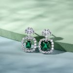 Bortwide Emerald Halo Radiant Cut Sterling Silver Earrings