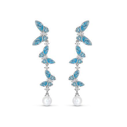 Bortwide "Charming Dance" Butterfly Pearl Sterling Silver Drop Earrings