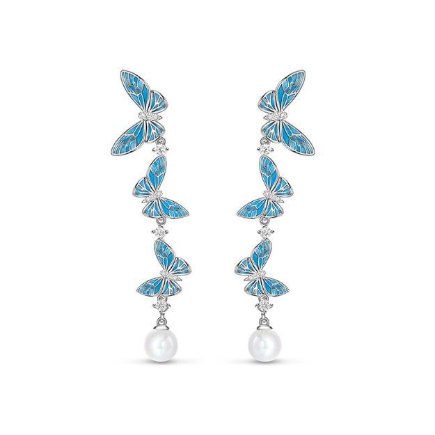 Bortwide "Charming Dance" Butterfly Pearl Sterling Silver Drop Earrings