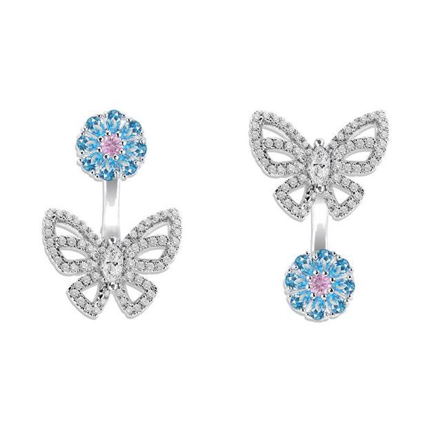 Bortwide Flower and Butterfly Sterling Silver Ear Jackets