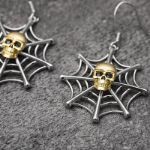 Bortwide "Spider Web" Skull Sterling Silver Earrings