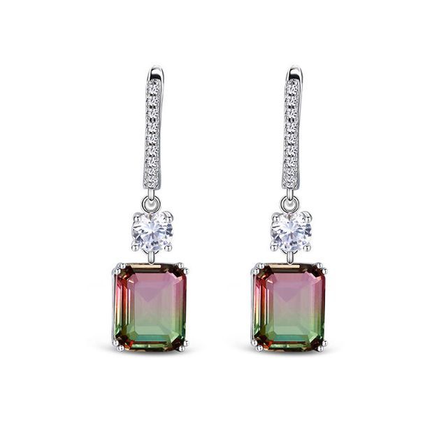 Bortwide Classic Emerald Cut Sterling Silver Watermelon Earrings