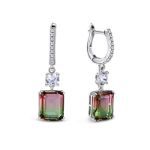 Bortwide Classic Emerald Cut Sterling Silver Watermelon Earrings