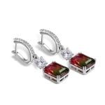 Bortwide Classic Emerald Cut Sterling Silver Watermelon Earrings