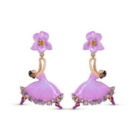 Bortwide "Dream It Possible" Ballet Dancer with Flower Sterling Silver Earrings