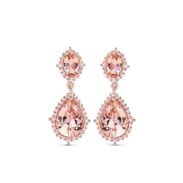 Bortwide Double Pear Cut Synthetic Morganite Sterling Silver Earrings