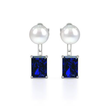 Bortwide Elegant Emerald Cut Cultured Pearl Sterling Silver Earrings