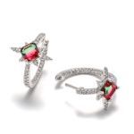 Bortwide "Endless Light " North Star Princess Cut Watermelon Sterling Silver Earrings