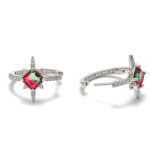 Bortwide "Endless Light " North Star Princess Cut Watermelon Sterling Silver Earrings