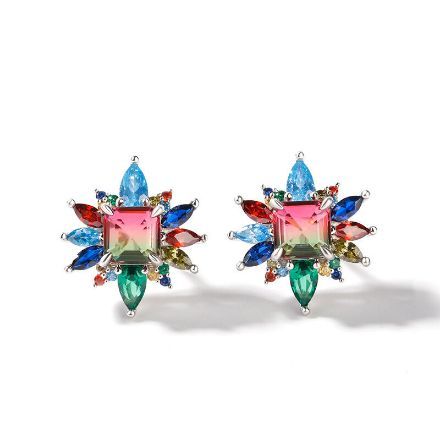 Bortwide "Blazing with Colour" Emerald Cut Sterling Silver Earrings