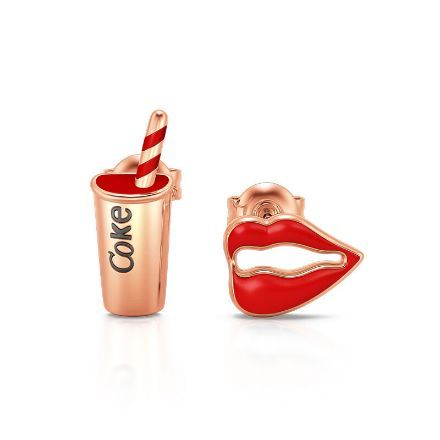 Bortwide "Coke Lover" Red Lips & Coke Sterling Silver Stud Earrings