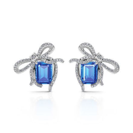 Bortwide "Blue Treasure" Bowknot Emerald Cut Sterling Silver Earrings