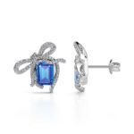 Bortwide "Blue Treasure" Bowknot Emerald Cut Sterling Silver Earrings