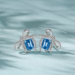 Bortwide "Blue Treasure" Bowknot Emerald Cut Sterling Silver Earrings