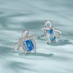 Bortwide "Blue Treasure" Bowknot Emerald Cut Sterling Silver Earrings