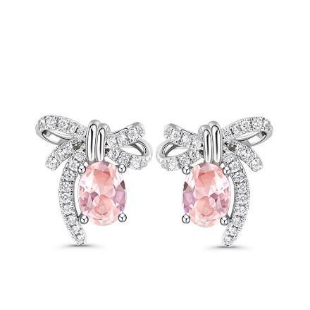 Bortwide Bowknot Synthetic Morganite Sterling Silver Earrings