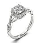 Bortwide Twist Halo Cushion Cut Sterling Silver Ring