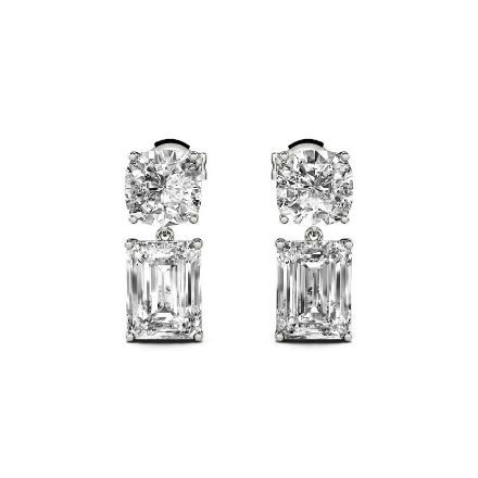 Bortwide Cushion & Emerald Cut Sterling Silver Drop Earrings