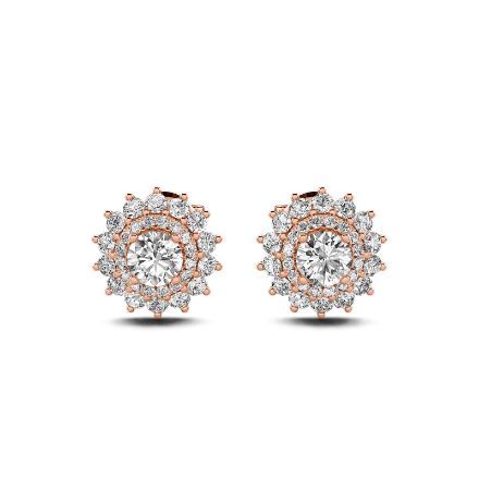 Bortwide Double Halo Round Cut Sterling Silver Stud Earrings