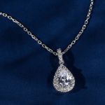 Bortwide Halo Pear Cut Sterling Silver Necklace