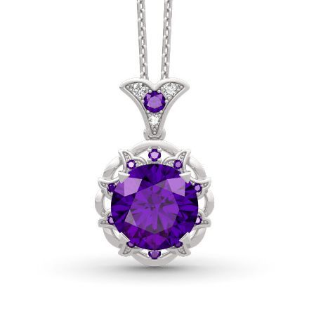 Bortwide Amethyst Flower Round Cut Sterling Silver Necklace