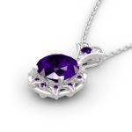 Bortwide Amethyst Flower Round Cut Sterling Silver Necklace