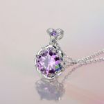 Bortwide Amethyst Flower Round Cut Sterling Silver Necklace