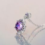 Bortwide Amethyst Flower Round Cut Sterling Silver Necklace