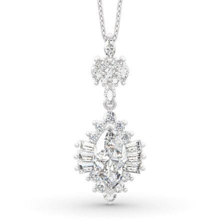 Bortwide Dazzling Halo Marquise Cut Sterling Silver Necklace